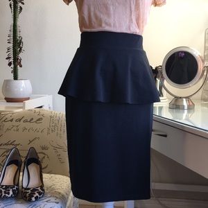 Elastic waist band Black Peplum Pencil skirt